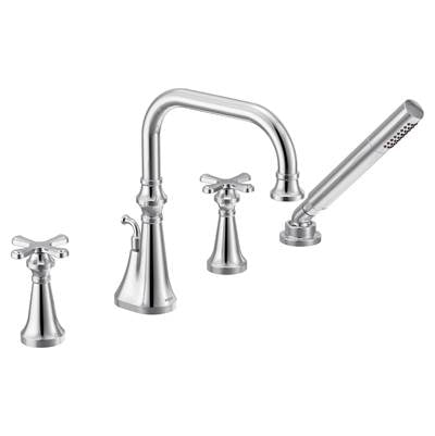 Moen TS44506- Colinet Two Handle Deck-Mount Roman Tub Faucet Trim with Cross Handles and Handshower, Valve Required, in Chrome