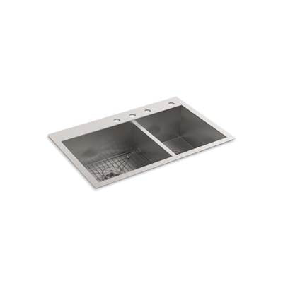 Kohler 3823-4-NA- Vault 33'' x 22'' x 9-5/16'' Top-mount/undermount large/medium double-bowl kitchen sink with 4 faucet holes | FaucetExpress.ca