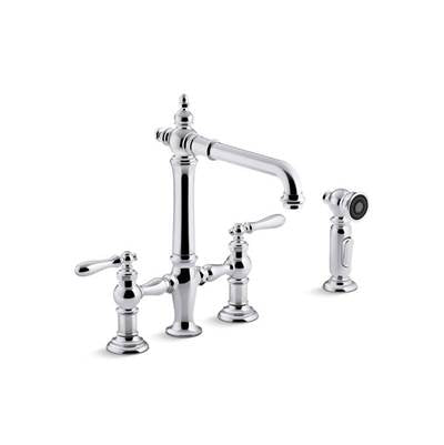 Kohler 76519-4-CP- Artifacts® deck-mount bridge kitchen sink faucet with lever handles and sidespray | FaucetExpress.ca