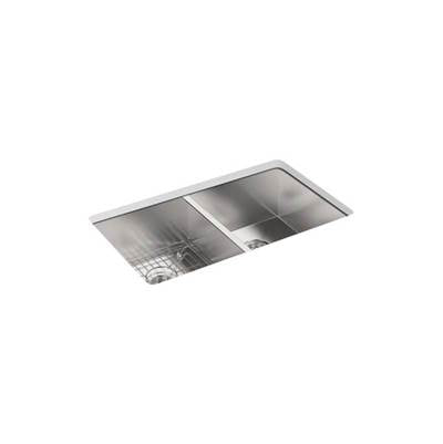 Kohler 3820-3-NA- Vault 33'' x 22'' x 9-5/16'' Top-mount/undermount double-equal bowl kitchen sink with 3 faucet holes | FaucetExpress.ca