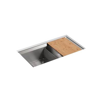 Kohler 3159-NA- Poise® 33'' x 18'' x 9-1/2'' Undermount double-equal bowl kitchen sink, includes cutting board and rack | FaucetExpress.ca