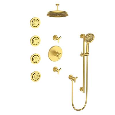 Vogt SET.Z3.142.934.MG- Zehn Thermostatic Set with In-Wall Jets - 4' Ceiling Arm 3/4' Matte Gold