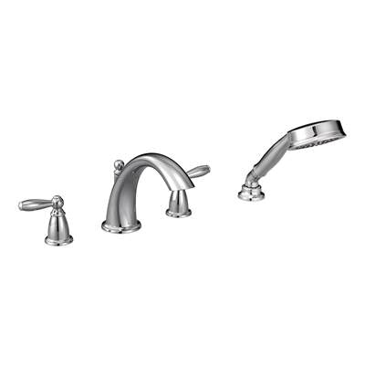 Moen T924- Brantford 2-Handle Deck-Mount Roman Tub Faucet Trim Kit with Hand Shower in Chrome (Valve Not Included)