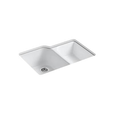 Kohler 5931-4U-0- Executive Chef 33'' x 22'' x 10-5/8'' Undermount large/medium, high/low double-bowl kitchen sink with 4 oversize faucet holes | FaucetExpress.ca