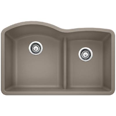 Blanco 401576- DIAMOND U 1 ¾ Low Divide Double Bowl Sink, Truffle | FaucetExpress.ca