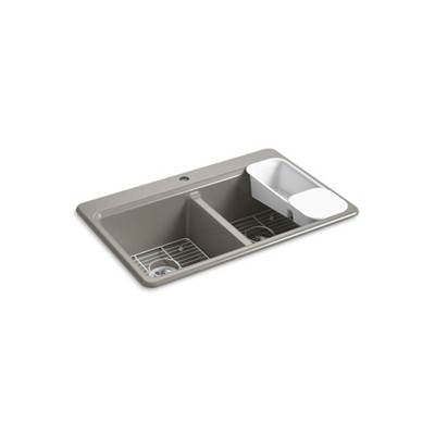 Kohler 8679-1A2-K4- Riverby® 33'' x 22'' x 9-5/8'' top-mount double-equal kitchen sink with accessories and single faucet hole | FaucetExpress.ca