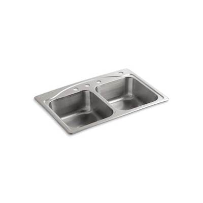 Kohler 3145-4-NA- Cadence® 33'' x 22'' x 8-5/16'' top-mount double-equal kitchen sink with 4 faucet holes | FaucetExpress.ca