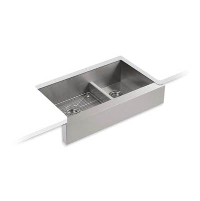 Kohler 3945-NA- Vault 35-1/2'' x 21-1/4'' x 9-5/16'' Smart Divide® undermount double-bowl large/medium farmhouse kitchen sink for 36'' cabinet | FaucetExpress.ca