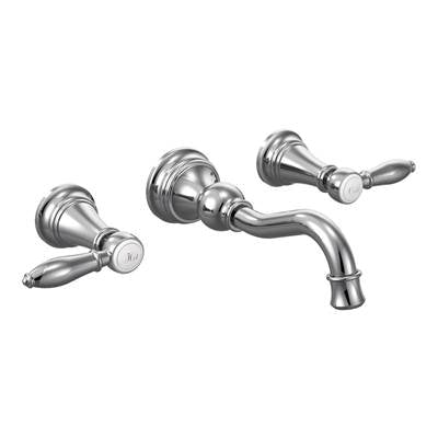 Moen TS42106- Weymouth Double Handle Wall Mounted High Arc Bathroom Faucet with Optional Pop-Up Drain