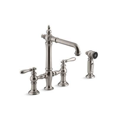 Kohler 76519-4-VS- Artifacts® deck-mount bridge kitchen sink faucet with lever handles and sidespray | FaucetExpress.ca