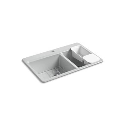 Kohler 8669-1A2-95- Riverby® 33'' x 22'' x 9-5/8'' top-mount large/medium double-bowl kitchen sink with accessories and single faucet hole | FaucetExpress.ca