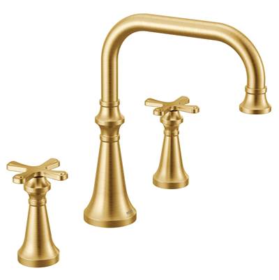 Moen TS44505BG- Colinet Two Handle Arc Deck-Mount Roman Tub Faucet Trim with Cross Handles, Valve Required, in Brushed Gold