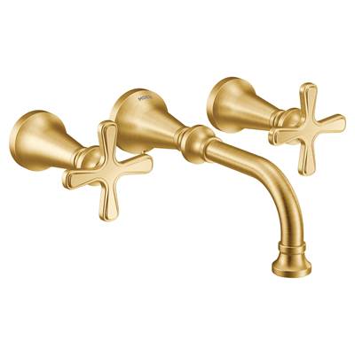 Moen TS44105BG- Colinet Traditional Cross Handle Wall Mount Bathroom Faucet Trim, Valve Required, in Brushed Gold