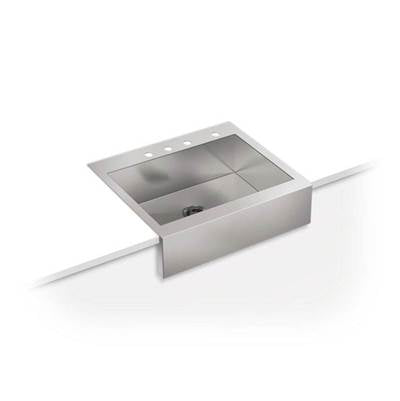 Kohler 3935-4-NA- Vault 29-3/4'' x 24-5/16'' x 9-5/16'' Self-Trimming(R) top-mount single-bowl stainless steel apron-front kitchen sink for 30'' cabinet | FaucetExpress.ca