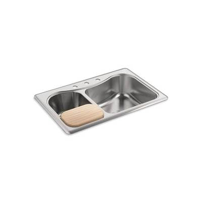 Kohler 3361-4-NA- Staccato 33'' x 22'' x 8-5/16'' top-mount large/medium double-bowl kitchen sink with 4 faucet holes | FaucetExpress.ca