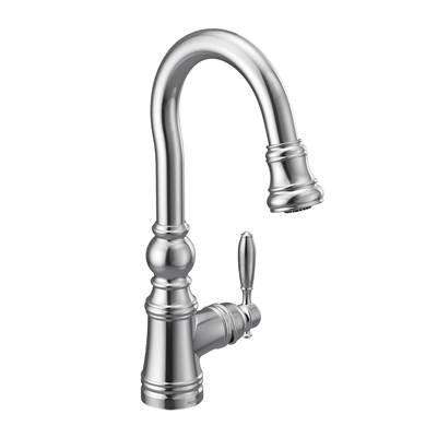 Moen S53004- Weymouth Shepherd''s Hook Pulldown Kitchen Bar Faucet Featuring Metal Wand with Power Clean, Chrome