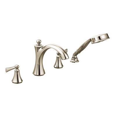 Moen T654NL- Wynford Two-Handle Diverter Roman Tub Faucet Includes Hand Shower Trim Only, Polished Nickel