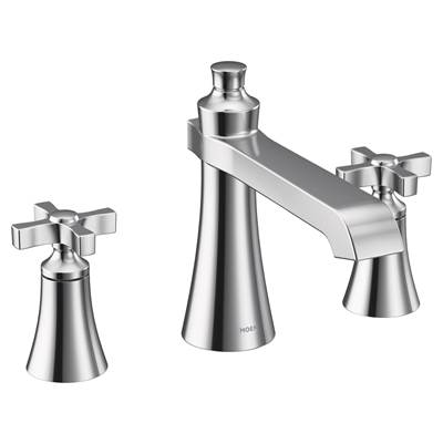 Moen TS927- Flara 2-Handle Deck Mount Cross Handle Roman Tub Faucet Trim Kit, Valve Required, Chrome