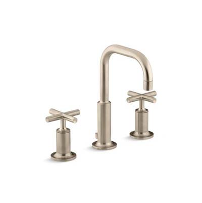 Kohler 14406-3-BV- Purist® Widespread bathroom sink faucet with low cross handles and low gooseneck spout | FaucetExpress.ca