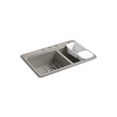 Kohler 8669-4A2-K4- Riverby® 33'' x 22'' x 9-5/8'' top-mount large/medium double-bowl kitchen sink with accessories and 4 faucet holes | FaucetExpress.ca