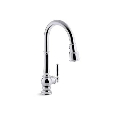 Kohler 99259-CP- Artifacts® single-hole kitchen sink faucet with 17-5/8'' pull-down spout and turned lever handle, DockNetik magnetic docking system,  | FaucetExpress.ca