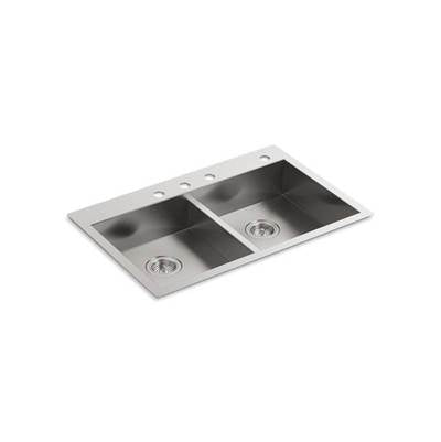 Kohler 3996-4-NA- Vault 33'' x 22'' x 6-5/16'' double-equal dual-mount kitchen sink with 4 faucet holes | FaucetExpress.ca