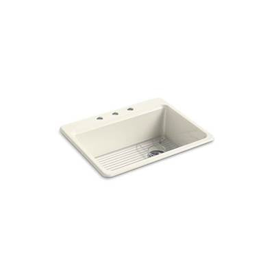 Kohler 8668-3A1-96- Riverby® 27'' x 22'' x 9-5/8'' top-mount single-bowl kitchen sink with bottom sink rack and 3 faucet holes | FaucetExpress.ca