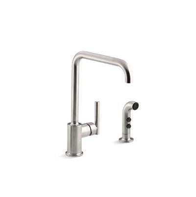 Kohler 7508-VS- Purist® two-hole kitchen sink faucet with 8'' spout and matching finish sidespray | FaucetExpress.ca