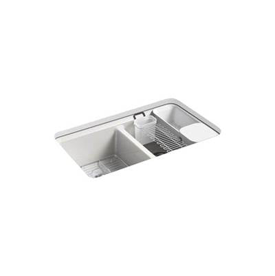 Kohler 8679-5UA3-FF- Riverby® 33'' x 22'' x 9-5/8'' Undermount double-equal kitchen sink with accessories and 5 oversized faucet holes | FaucetExpress.ca