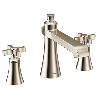 Moen TS927NL- Flara 2-Handle Deck Mount Cross Handle Roman Tub Faucet Trim Kit, Valve Required, Polished Nickel