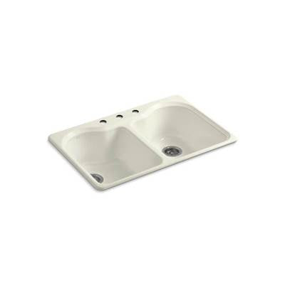 Kohler 5818-3-96- Hartland® 33'' x 22'' x 9-5/8'' top-mount double-equal kitchen sink with 3 faucet holes | FaucetExpress.ca