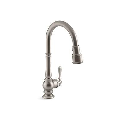 Kohler 99259-VS- Artifacts® single-hole kitchen sink faucet with 17-5/8'' pull-down spout and turned lever handle, DockNetik magnetic docking system,  | FaucetExpress.ca