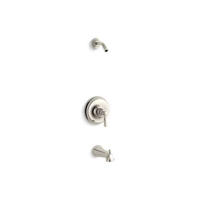 Kohler TLS10582-4-SN- Bancroft® Rite-Temp(R) bath and shower valve trim with metal lever handle and slip-fit spout, less showerhead | FaucetExpress.ca