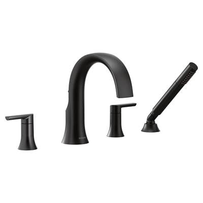 Moen TS984BL- Doux 2-Handle Deck Mount Roman Tub Faucet Trim Kit with Hand shower in Matte Black (Valve Not Included)