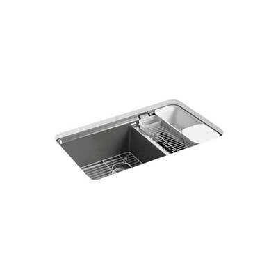 Kohler 8669-5UA3-58- Riverby® 33'' x 22'' x 9-5/8'' Undermount large/medium double-bowl kitchen sink with accessories and 5 oversized faucet holes | FaucetExpress.ca