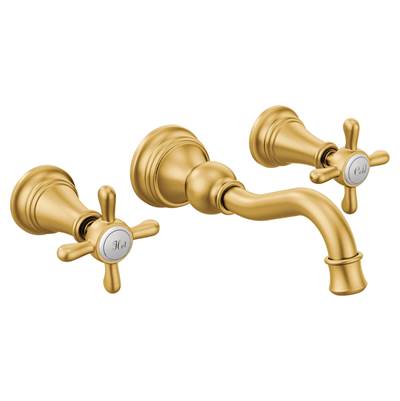 Moen TS42112BG- Weymouth 2-Handle Wall Mount High-Arc Bathroom Faucet in Brushed Gold (Valve Sold Separately)