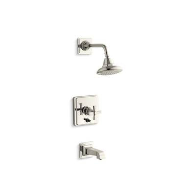 Kohler T13133-3A-SN- Pinstripe® Pure Rite-Temp® pressure-balancing bath and shower faucet trim with cross handle, valve not included | FaucetExpress.ca