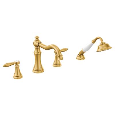 Moen TS21104BG- Weymouth 2-Handle Diverter Deck-Mount Roman Tub Faucet Trim Kit with Hand Shower in Brushed Gold (Valve Not Included)