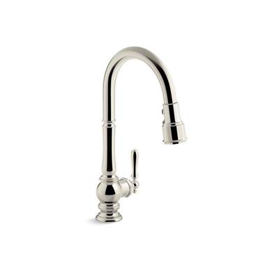 Kohler 99259-SN- Artifacts® single-hole kitchen sink faucet with 17-5/8'' pull-down spout and turned lever handle, DockNetik magnetic docking system,  | FaucetExpress.ca