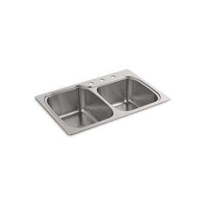 Kohler 75791-3-NA- Verse 33'' x 22'' x 9-1/4'' Top-mount/undermount double-bowl large/medium kitchen sink with 3 faucet holes | FaucetExpress.ca