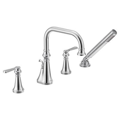 Moen TS44504- Colinet Two Handle Deck-Mount Roman Tub Faucet Trim with Lever Handles and Handshower, Valve Required, in Chrome