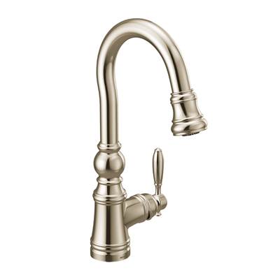 Moen S53004NL- Weymouth Shepherd''s Hook Pulldown Kitchen Bar Faucet Featuring Metal Wand with Power Clean, Polished Nickel