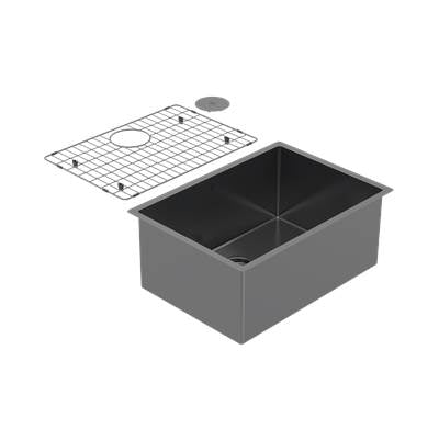 Zomodo CAC584-BK- Cayman, Lrg Single Sink - Undermount + Bottom Grid + Waste Cover, 16ga, R10, ALL items in Black Pearl PVD - FaucetExpress.ca