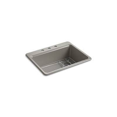 Kohler 8668-3A1-K4- Riverby® 27'' x 22'' x 9-5/8'' top-mount single-bowl kitchen sink with bottom sink rack and 3 faucet holes | FaucetExpress.ca