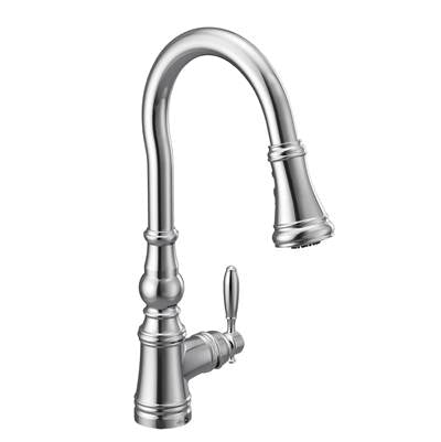 Moen S73004- Weymouth Shepherd''s Hook Pulldown Kitchen Faucet Featuring Metal Wand with Power Boost, Chrome