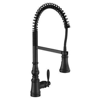 Moen S73104BL- Weymouth One Handle Pre-Rinse Spring Pulldown Kitchen Faucet With Power Boost, Matte Black