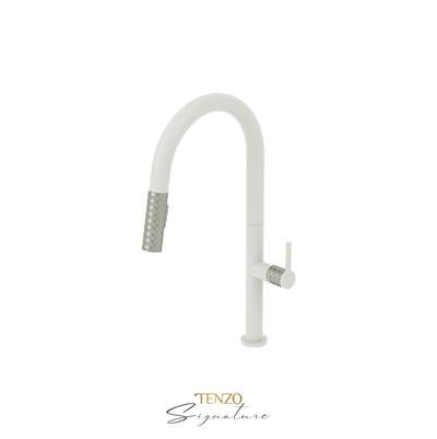 Tenzo CA130-MW-SS- Single-Handle Kitchen Faucet Calozy With Pull-Down & 2-Function Hand Shower Matte White / Satinless Steel