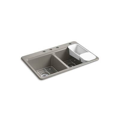 Kohler 8679-4A2-K4- Riverby® 33'' x 22'' x 9-5/8'' top-mount double-equal kitchen sink with accessories and 4 faucet holes | FaucetExpress.ca