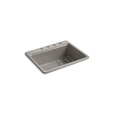 Kohler 8668-4A1-K4- Riverby® 27'' x 22'' x 9-5/8'' top-mount single-bowl kitchen sink with bottom sink rack and 4 faucet holes | FaucetExpress.ca