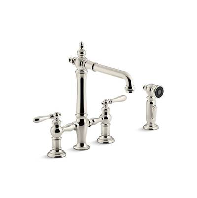 Kohler 76519-4-SN- Artifacts® deck-mount bridge kitchen sink faucet with lever handles and sidespray | FaucetExpress.ca